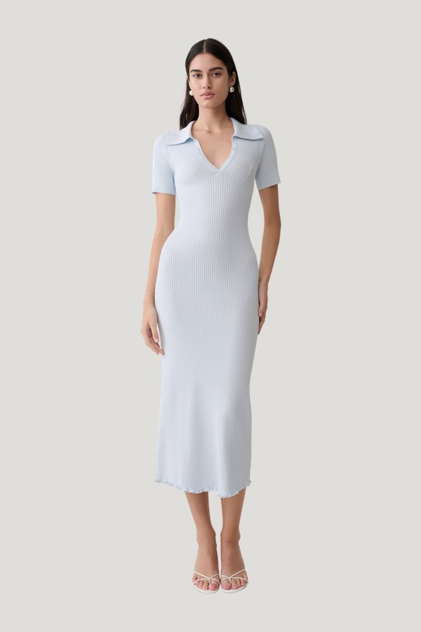 Nichelle Short Sleeve Collared Knit Midi Dress — model front