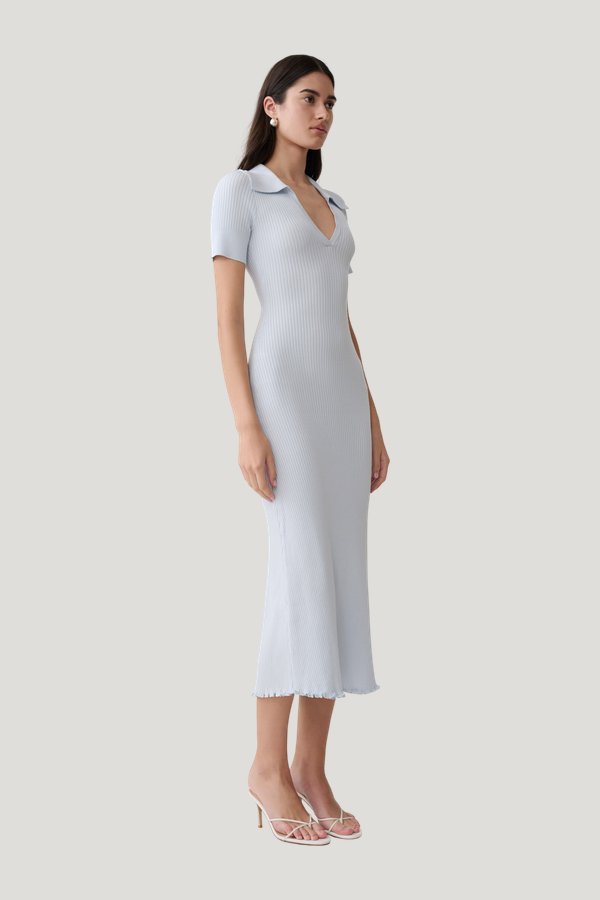 Nichelle Short Sleeve Collared Knit Midi Dress — model side