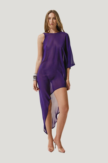 Nightfall dress in Purple silk — model front