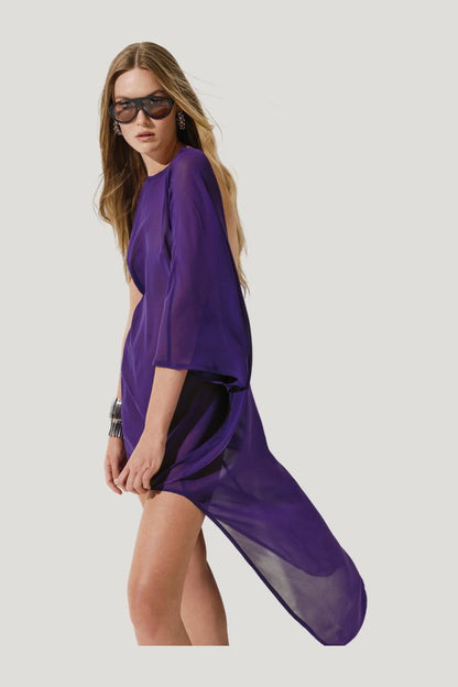 Nightfall dress in Purple silk — model side