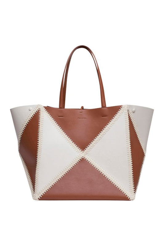 Origami Tote Large - Alt-Nappa crochet tote - Off White/Tan/Crème — packshot