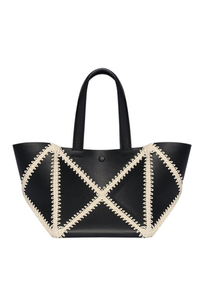 Origami Tote Mini - Alt-Nappa crochet tote - Black/Crème — packshot