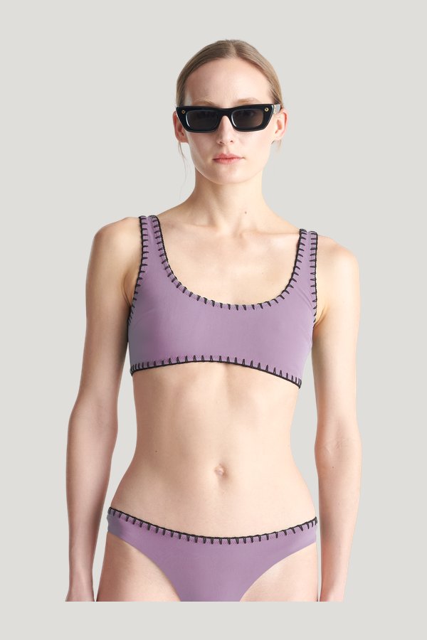 Malti - Recycled nylon bikini top — model side