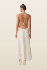 Odette Floral Lace Midi Dress - Buttermilk — model back