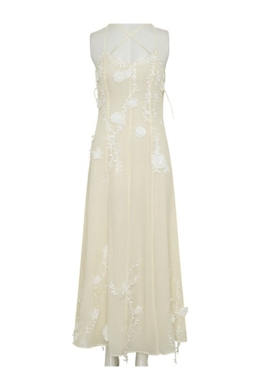 Odette Floral Lace Midi Dress - Buttermilk — packshot