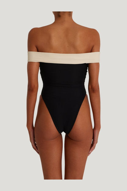 Off Shoulder One Piece (Faux Suede — model side