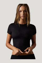 Ojai Tee Crop - Black Lightweight Rib — model front