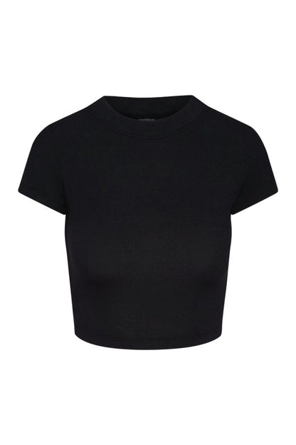 Ojai Tee Crop - Black Lightweight Rib — packshot