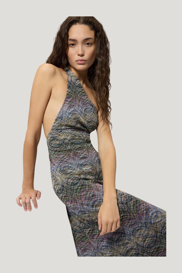 One-shoulder space-dye viscose long dress — extra