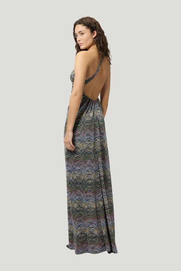 One-shoulder space-dye viscose long dress — model side