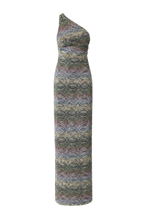 One-shoulder space-dye viscose long dress — packshot