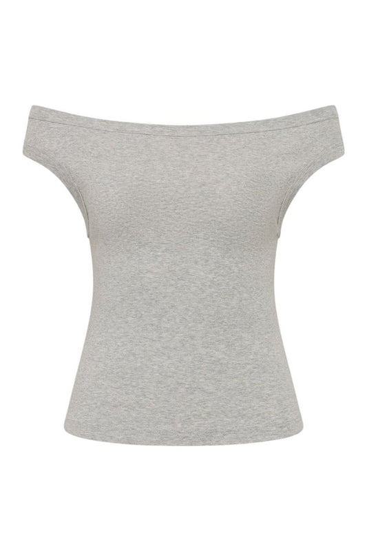 Organic Cotton Off Shoulder Top - Grey Marle — packshot