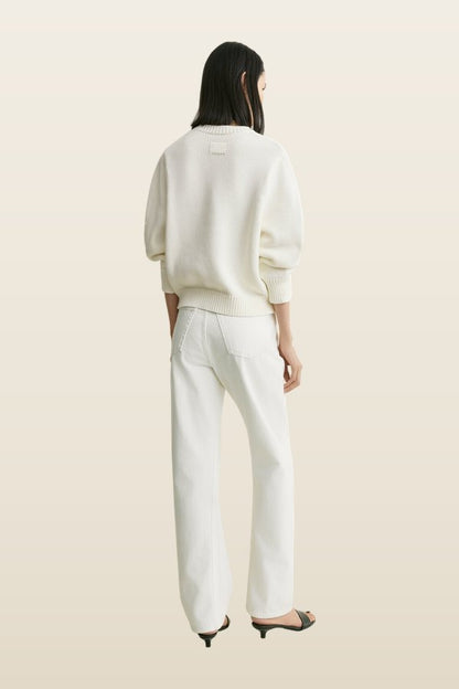 Oversized crew knit macadamia — model back