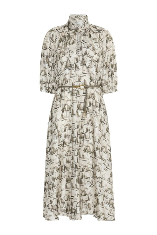 Printed silk dress - STONE — packshot