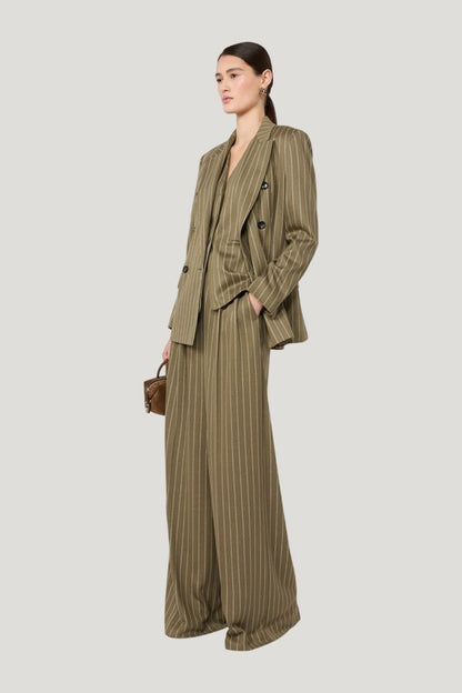 Pinstripe jersey trousers - KAKI — model front