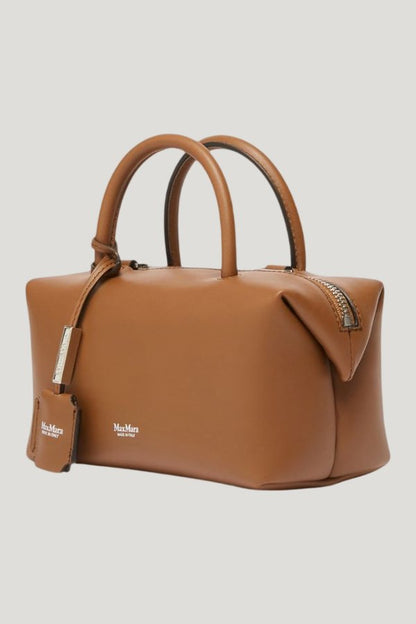 Small natural leather bowler bag - AMBER — model front