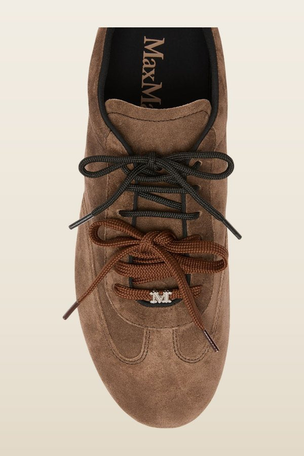 Flat split-leather trainers — model back