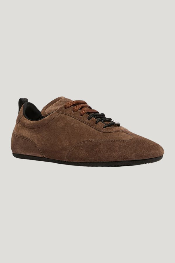 Flat split-leather trainers — model front