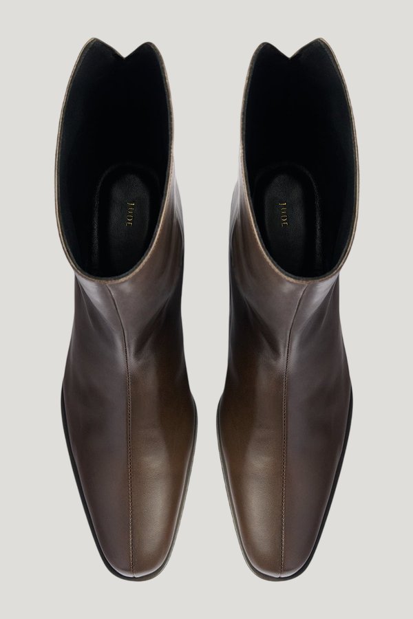 Pace Ankle Boot in Mocha Leather — model side
