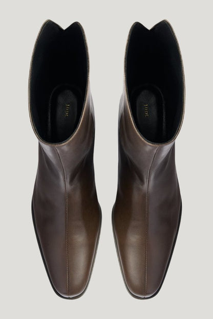 Pace Ankle Boot in Mocha Leather — model side