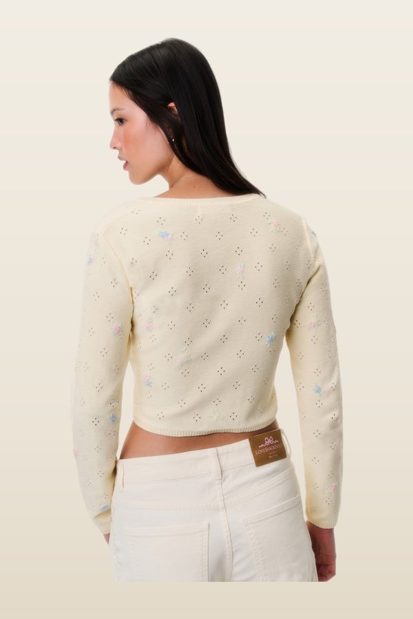 Paelynn Embroidered Floral Cardigan — model back
