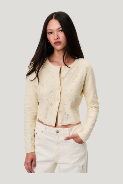 Paelynn Embroidered Floral Cardigan — model front