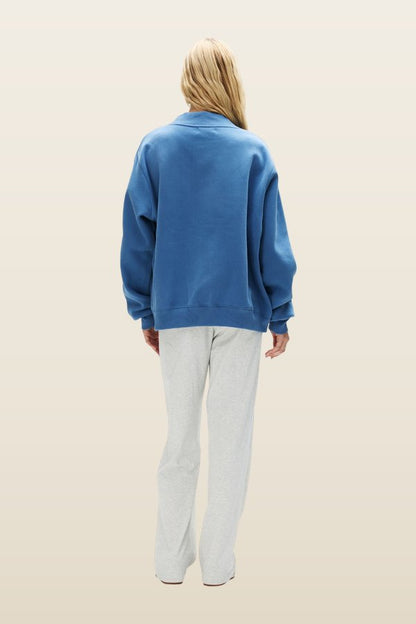 Vintage Denim Varsity Mockneck - Washed Indigo + Vintage Denim — model back