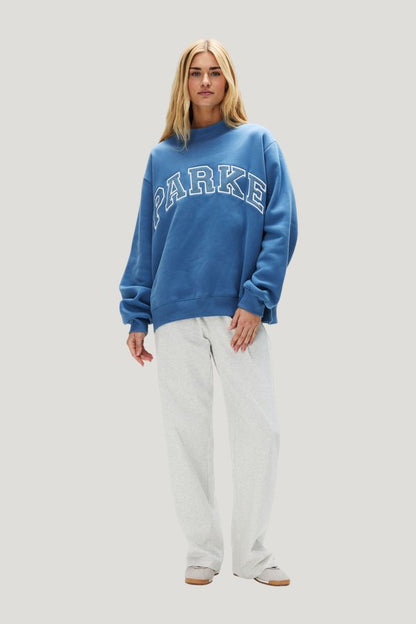 Vintage Denim Varsity Mockneck - Washed Indigo + Vintage Denim — model front