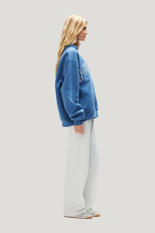 Vintage Denim Varsity Mockneck - Washed Indigo + Vintage Denim — model side