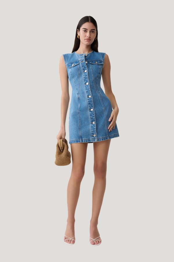 Penn Button Front Denim Mini Dress — carry 2
