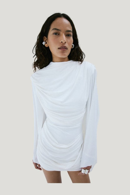 Perisa Mini Dress In Ivory Spandex Jersey — model side
