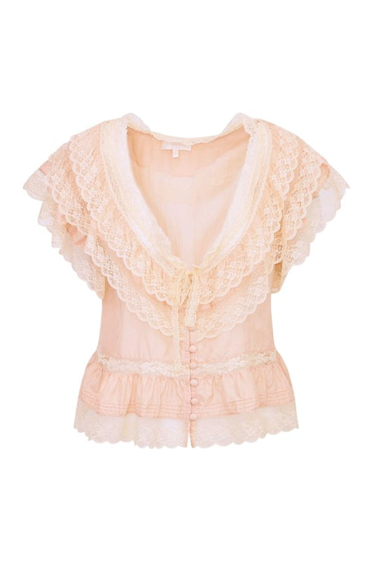 Persine Silk Ruffle Top - PETAL PEACH — packshot