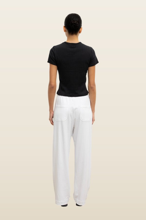 Pointelle Short Sleeve Cardigan — model back