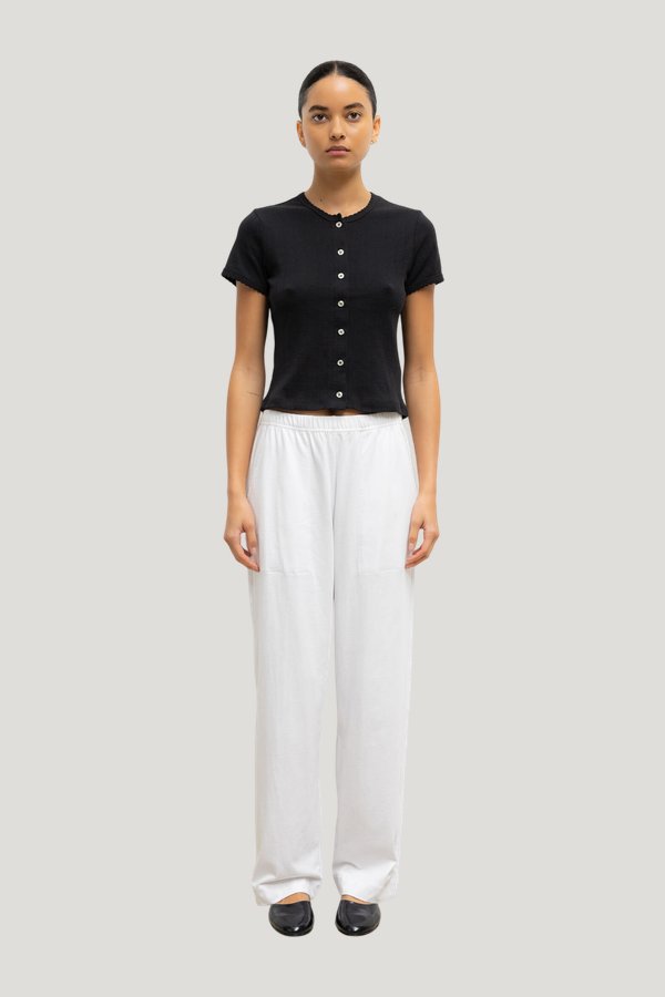 Pointelle Short Sleeve Cardigan — model front