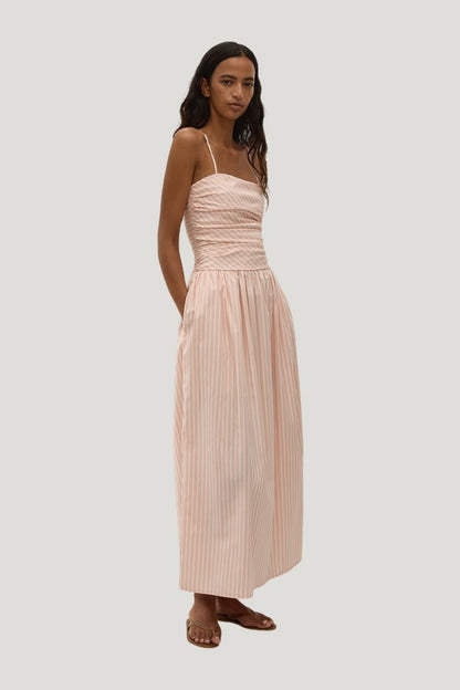 Portlligat Maxi Dress Carmen Stripe Peony — model side