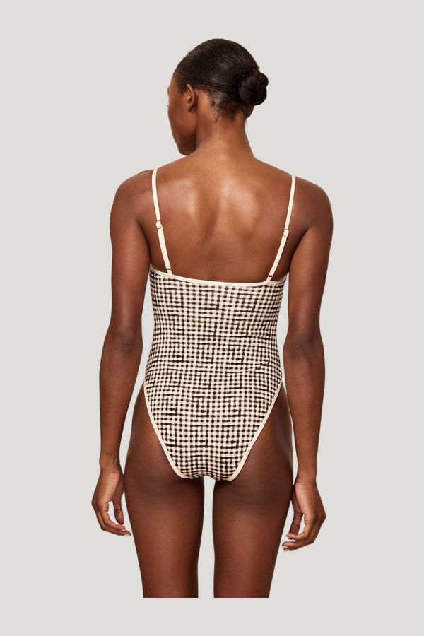 Ravello One Piece - Black Gingham — model side