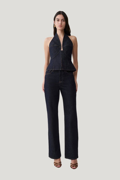 Rema Halter Longline Denim Top — carry 2