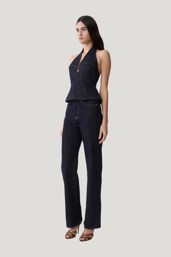 Rema Halter Longline Denim Top — carry 3