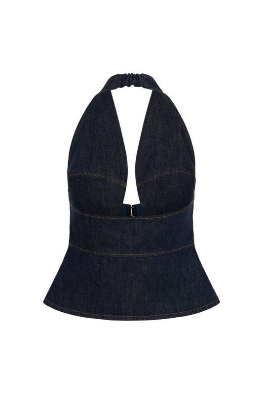 Rema Halter Longline Denim Top — packshot
