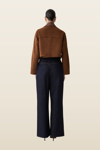 Remy Faux Suede & Leather Collared Jacket — model back