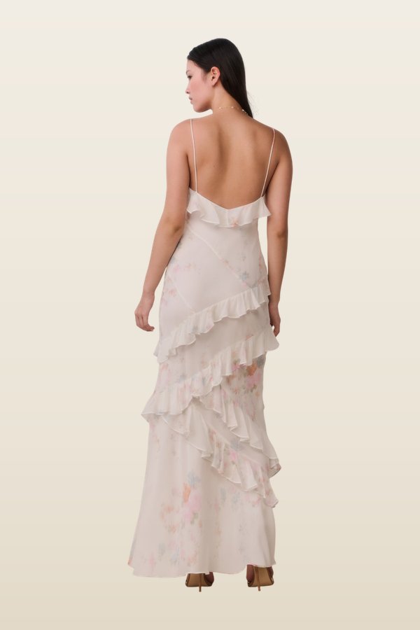 Rialto Floral Bow Print Maxi Dress — model back