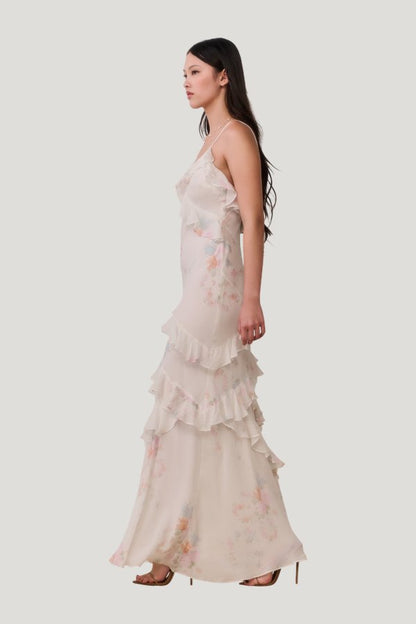 Rialto Floral Bow Print Maxi Dress — model side