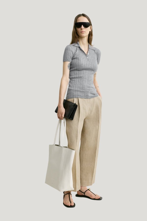 Ribbed cashmere silk polo grey melange — carry 2