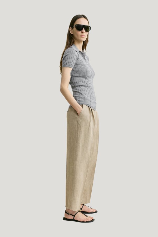 Ribbed cashmere silk polo grey melange — carry 3