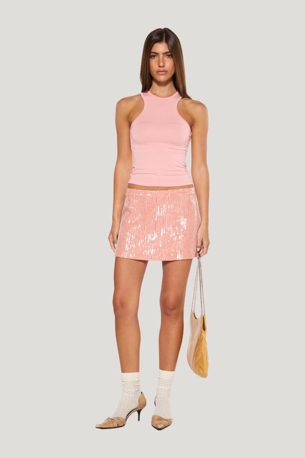 Roma Sequin Mini Skirt — model front