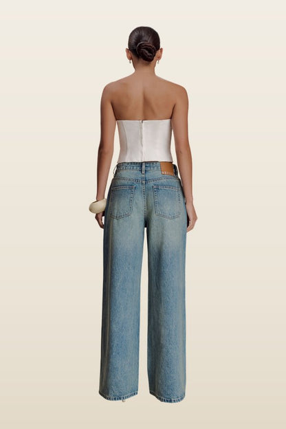 Romi Mid Rise Wide Leg Jeans - Faded Mid — model back