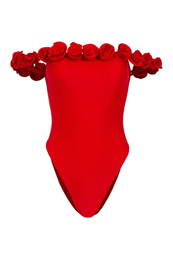 Rosette Off Shoulder One Piece (Scarlet — packshot