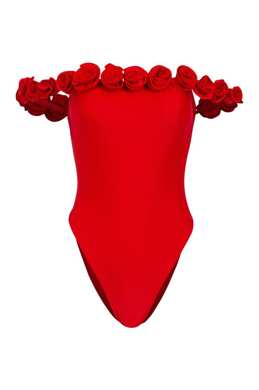 Rosette Off Shoulder One Piece (Scarlet — packshot