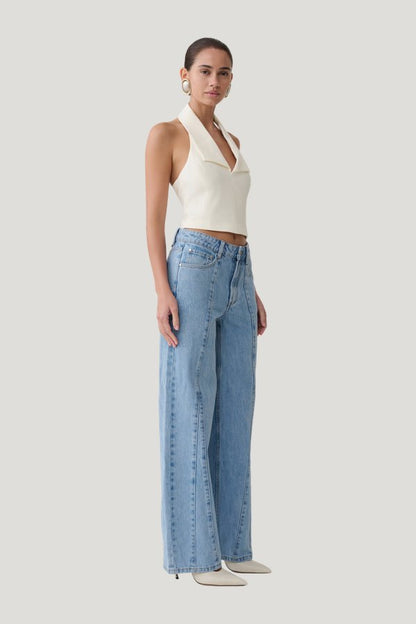 Roy Mid Rise Wide Leg Denim Jeans - Classic — model side