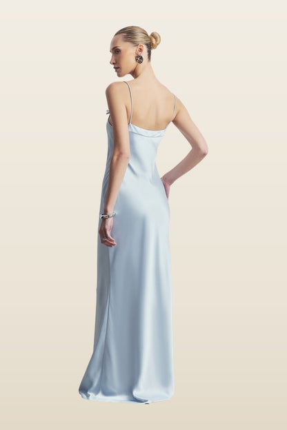 Satin 90's Slip Dress with Bow Detail — model back